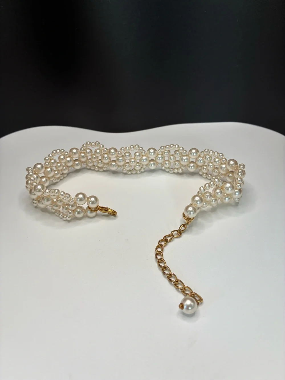 Vintage Faux Pearl Cluster Choker Necklace - Ivory Pearls with Gold Chain